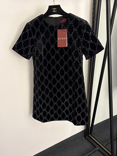 Sparkling Rhinestone Monogram Short Sleeve Velvet Mini Dress