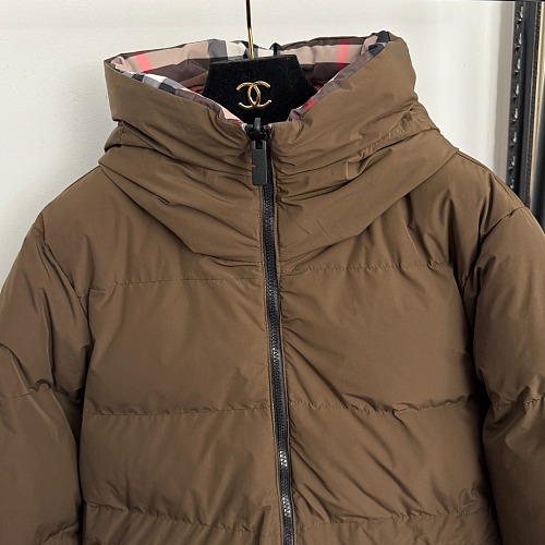 Colorblock Plaid Reversible Drawstring Waist Stand Collar Puffer Jacket