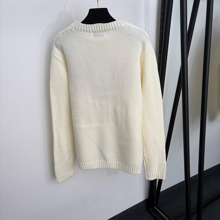 Crystal Rhinestone Graphic Knit Pullover Sweater