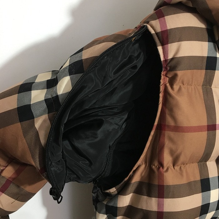 Contrast Plaid Drawstring Waist Hooded Detachable Sleeve Puffer Jacket