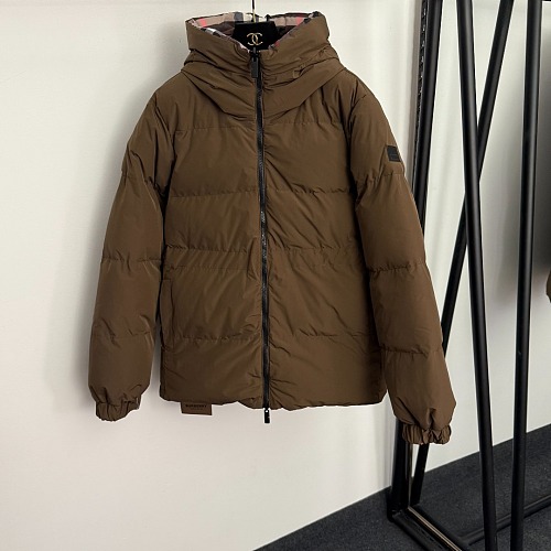 Colorblock Plaid Reversible Drawstring Waist Stand Collar Puffer Jacket