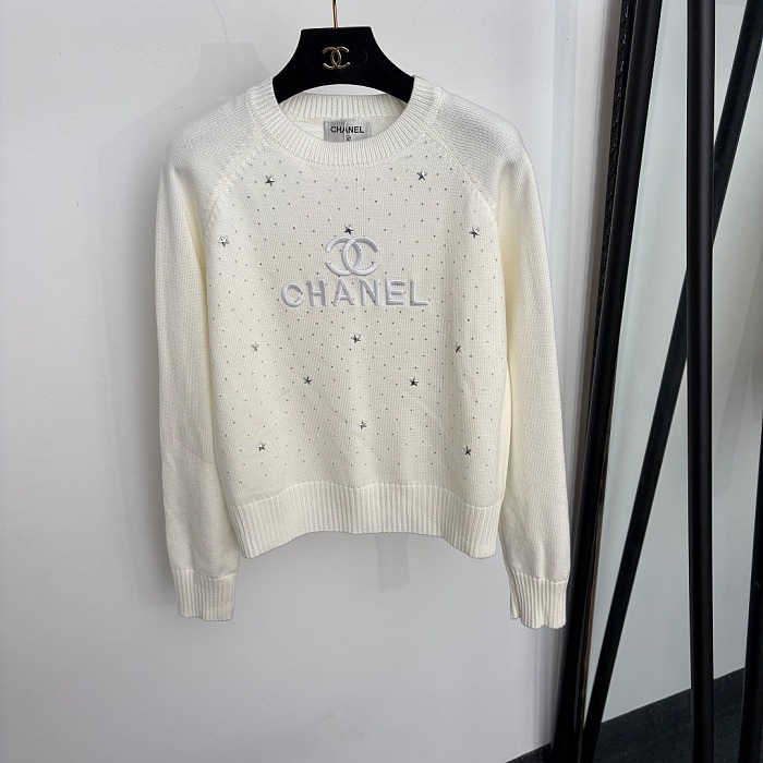 Rhinestone Star And Letter Embroidered Long Sleeve Knit Sweater