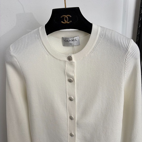 Rhinestone Floral Button Ribbed Knit Slim Cardigan