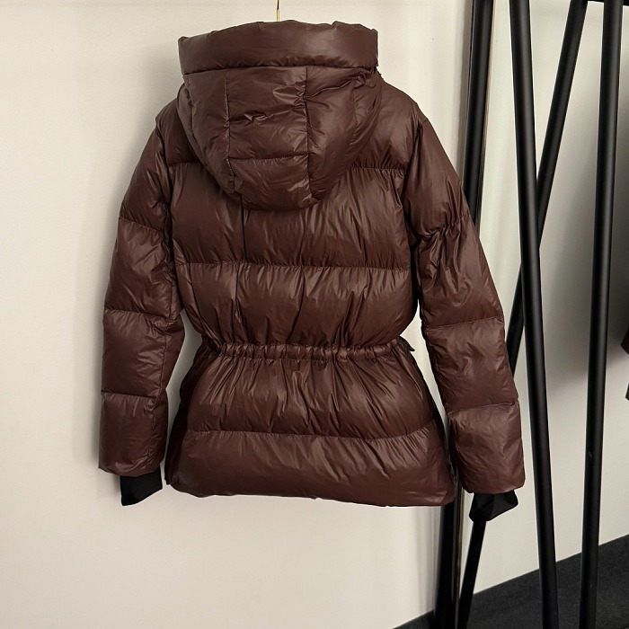 Icon Triangle Plaque Cinch Waist Hooded Puffer Coat