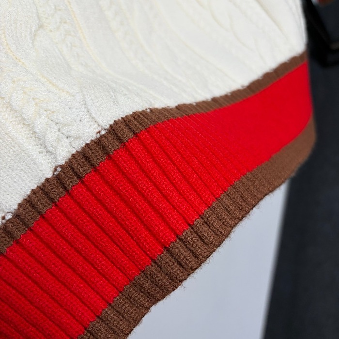 Contrast Lapel Half Button Cable Knit Pullover Sweater