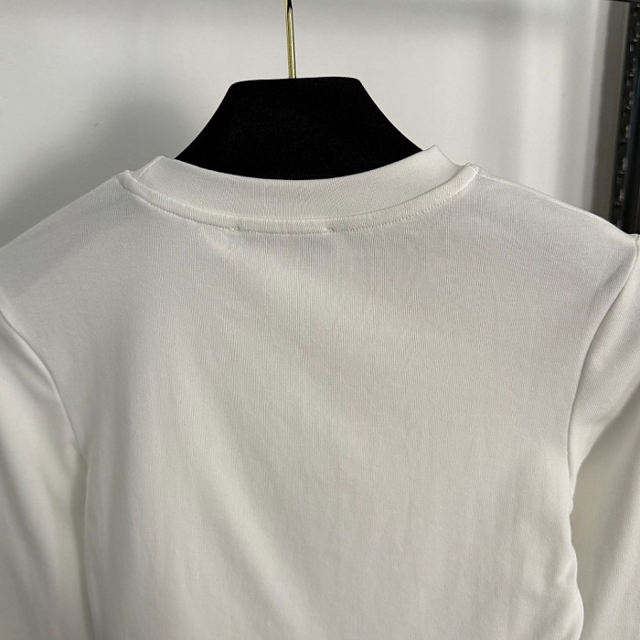 Triangle Icon Embellished Cropped Slim Fit Long Sleeve T Shirt