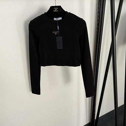 Metal Triangle Icon Slim Fit Long Sleeve Cropped Tee