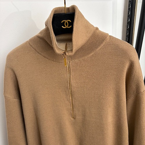 Gold Hardware Half Zip High Neck Knit Pullover
