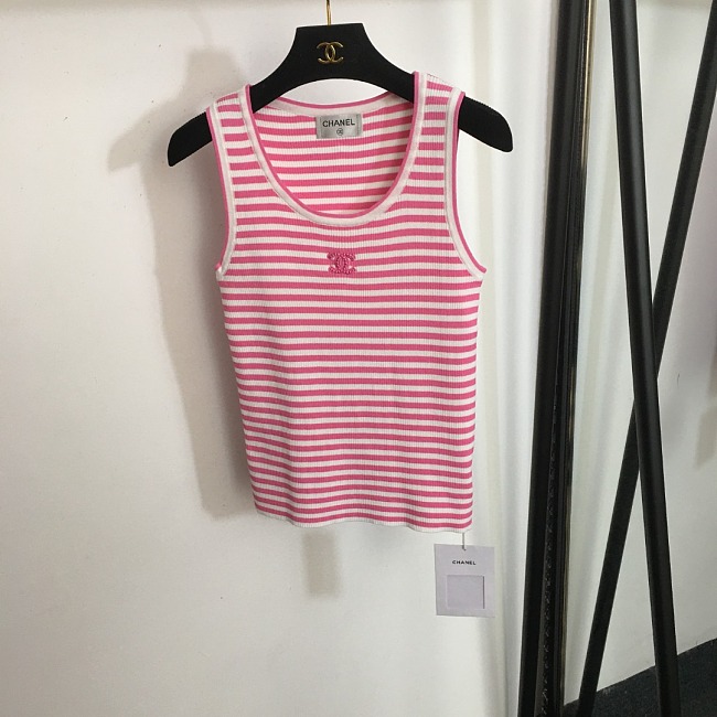 Chic Striped Letter Print Slim Fit Knit Tank Top