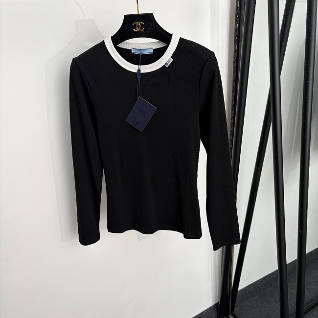 Contrast Trim Crew Neck Slim Fit Long Sleeve Tee