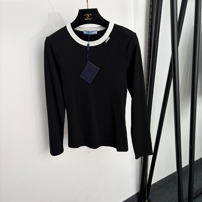 Contrast Trim Crew Neck Slim Fit Long Sleeve Tee