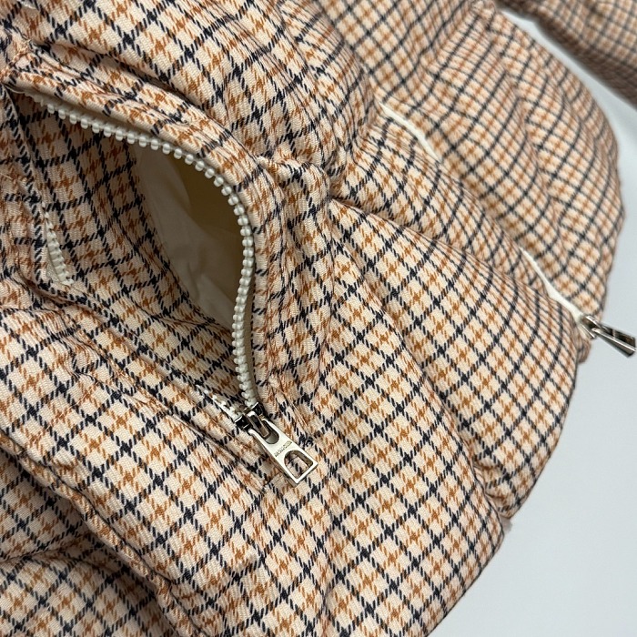 Vintage Plaid Stand Collar Embroidered Arm Patch Padded Cotton Coat