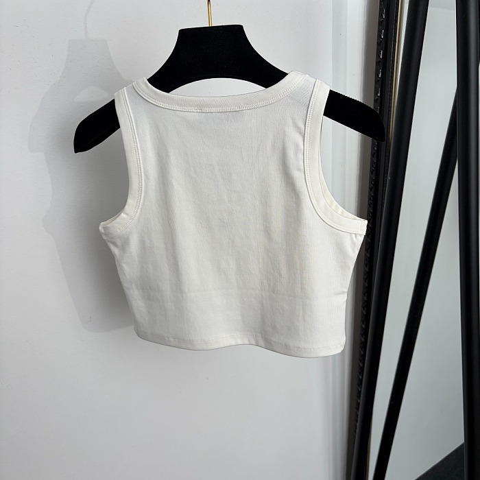Metal Triangle Icon Detail Ribbed Cropped Slim Tank Top