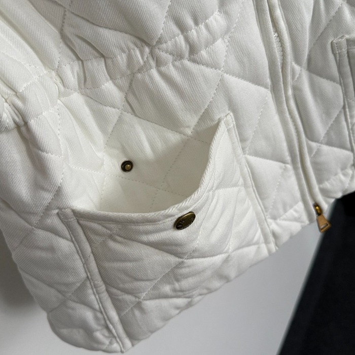 Embroidered Patch Pocket Diamond Quilted Linen Puffer Vest