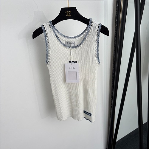 Double C Embroidered Patch Ribbed Knit Tank Top