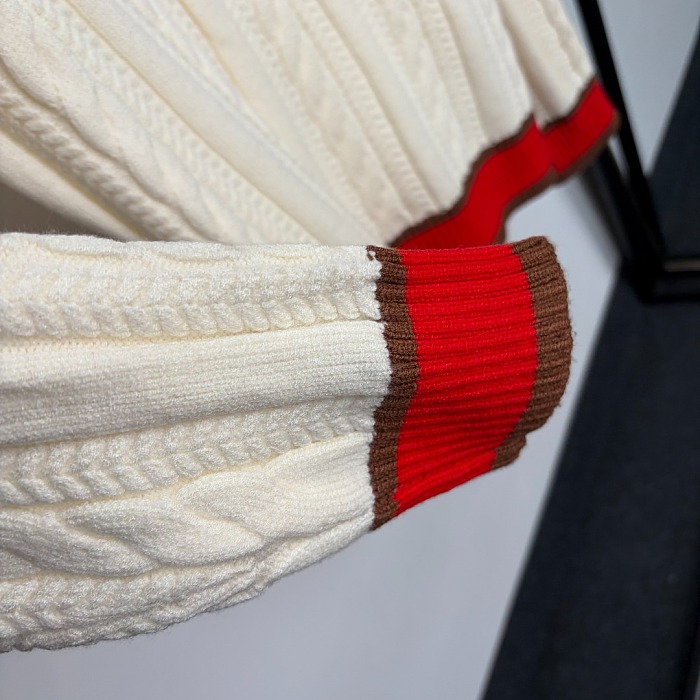 Contrast Lapel Half Button Cable Knit Pullover Sweater