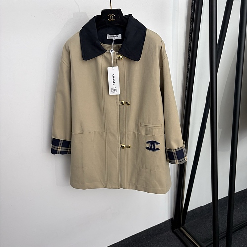 Contrast Colorblock Icon Patch Lapel Collar Trench Coat
