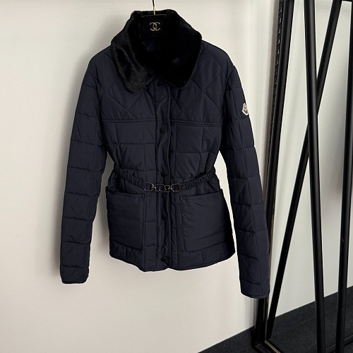 Embroidered Patch Belted Detachable Faux Fur Collar Puffer Coat