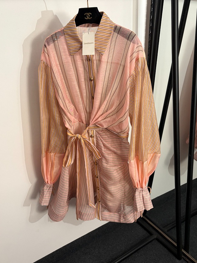Asymmetrical Color Block Striped Self Tie Lantern Sleeve Mini Dress