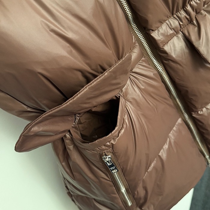 Icon Triangle Plaque Cinch Waist Hooded Puffer Coat
