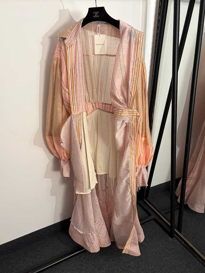 Asymmetric Colorblock Striped Lace Up Cinched Waist Lantern Sleeve Maxi Dress