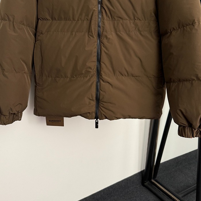 Colorblock Plaid Reversible Drawstring Waist Stand Collar Puffer Jacket