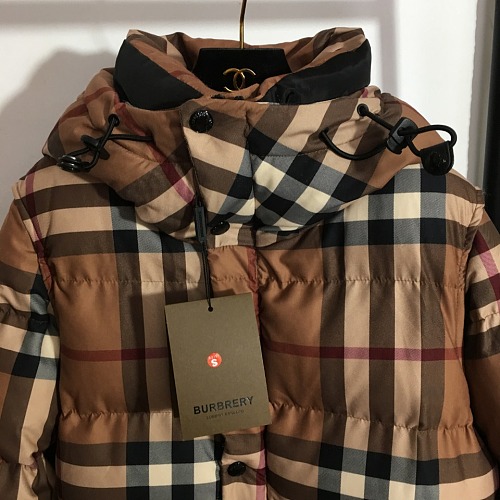 Contrast Plaid Detachable Sleeve Drawstring Waist Hooded Puffer Jacket