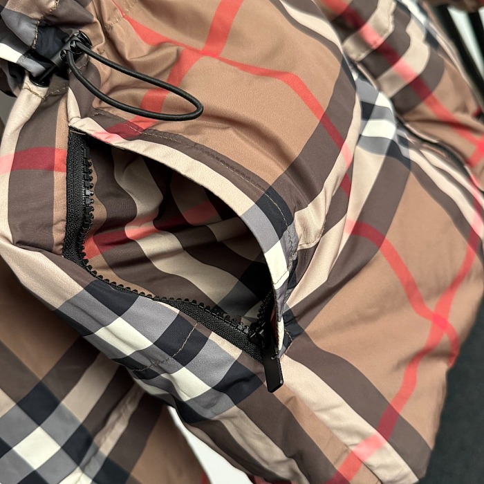 Colorblock Plaid Reversible Drawstring Waist Stand Collar Puffer Jacket