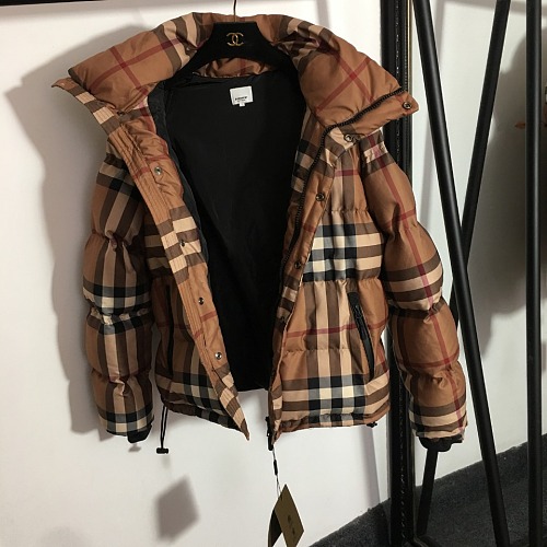 Contrast Plaid Drawstring Waist Hooded Detachable Sleeve Puffer Jacket