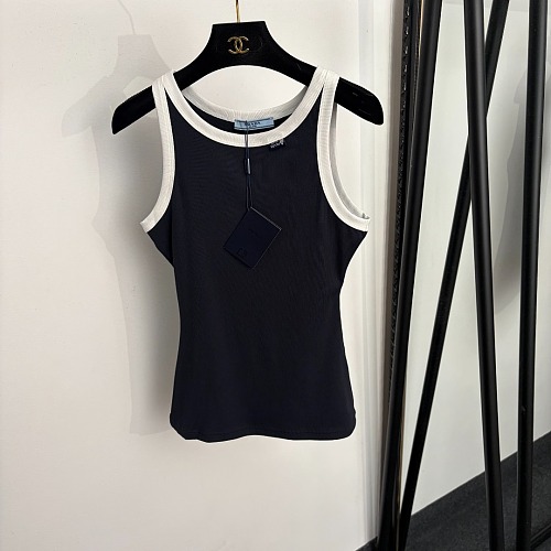 Contrast Trim Ribbed Cotton Slim Fit Tank Top
