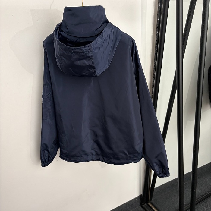 Drawstring Hooded Zipper Pocket Nylon Windbreaker Jacket