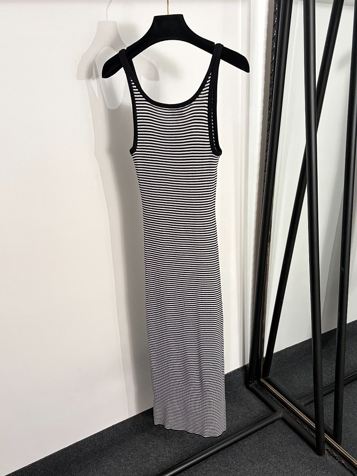 Striped Letter Graphic Knit Tank Midi Dress