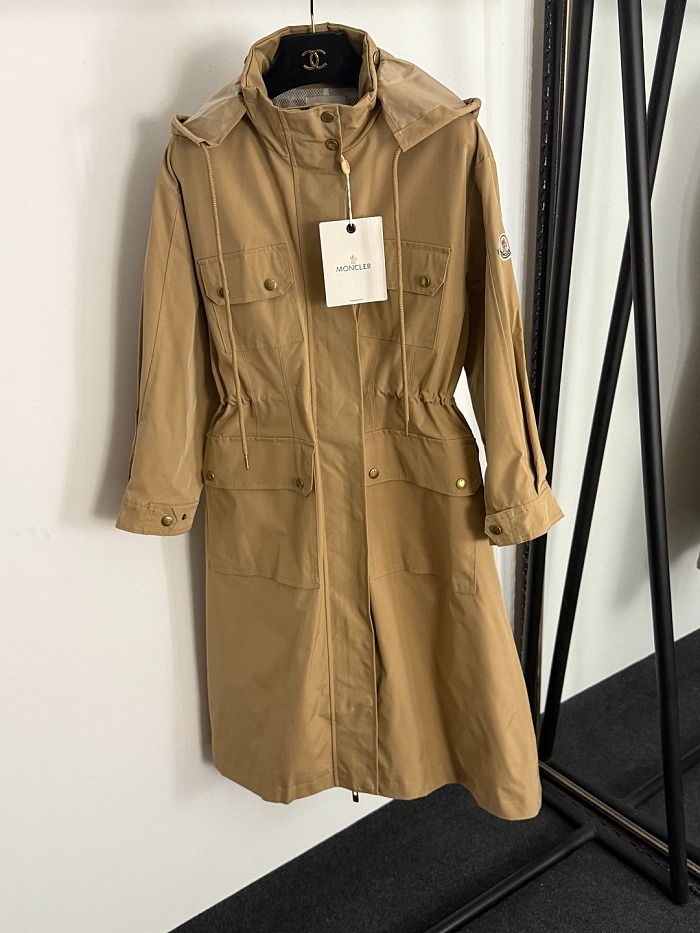 Utility Four Pocket Drawstring Hooded Longline Windbreaker Jacket