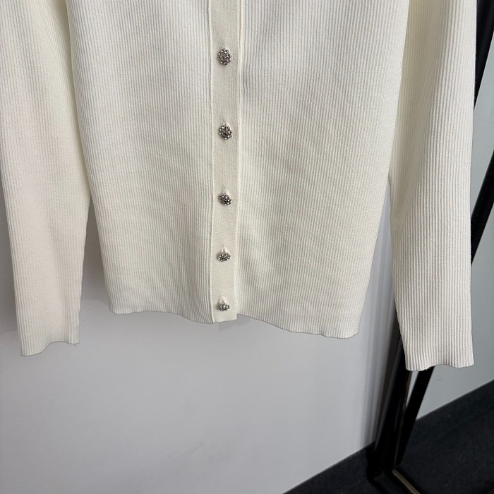 Rhinestone Floral Button Ribbed Knit Slim Cardigan