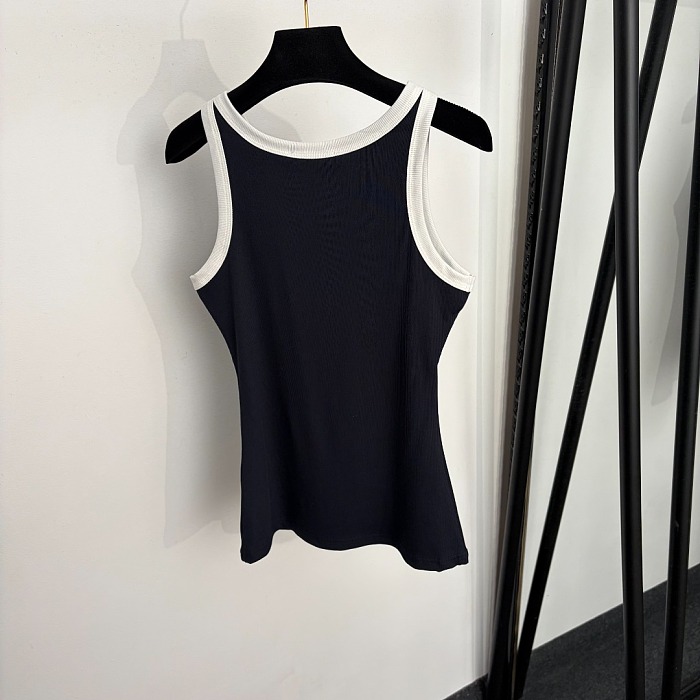 Contrast Trim Ribbed Cotton Slim Fit Tank Top