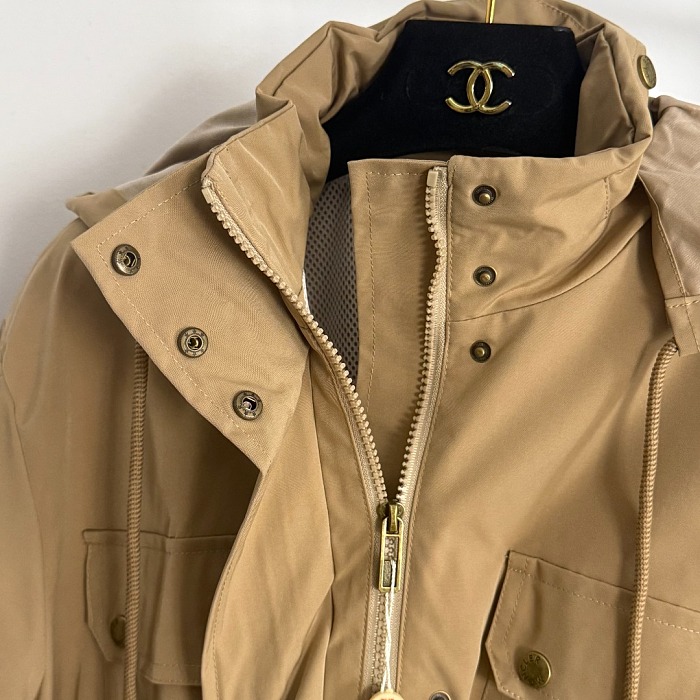 Utility Four Pocket Drawstring Hooded Longline Windbreaker Jacket