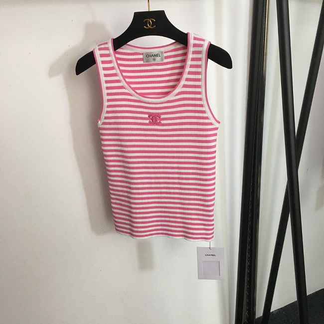 Chic Striped Letter Print Slim Fit Knit Tank Top