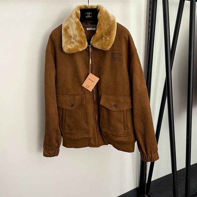 Diamond Quilted Faux Suede Zip Lapel Coat With Detachable Fur Collar