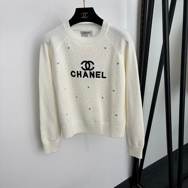 Rhinestone Star And Letter Embroidered Long Sleeve Knit Sweater