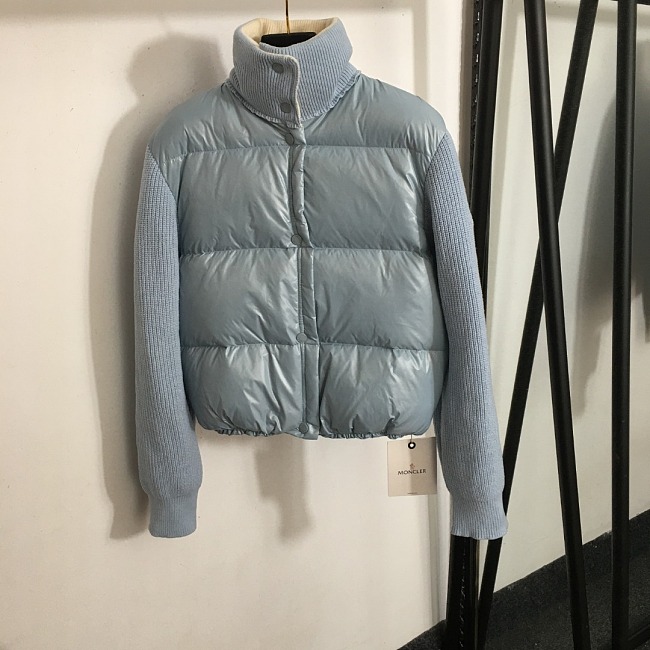 Contrast Knit Paneled Stand Collar Down Jacket