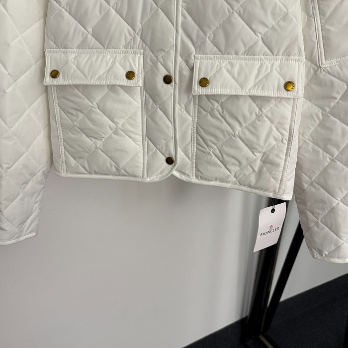 Quilted Embroidered Badge Lapel Lightweight Cotton Puffer Jacket