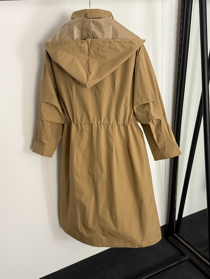 Utility Four Pocket Drawstring Hooded Longline Windbreaker Jacket
