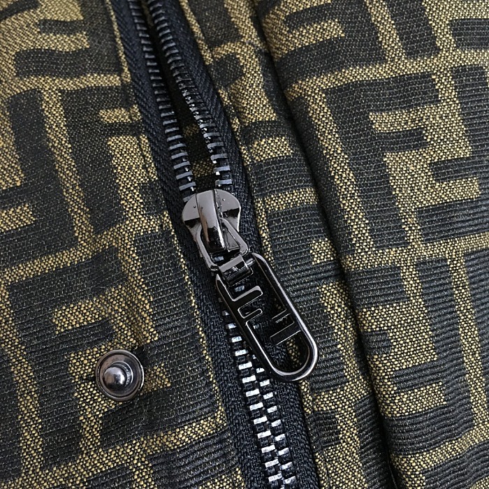 Vintage Monogram Jacquard Faux Leather Trim Lapel Trench Jacket