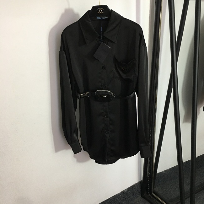 Chic Buckle Waist Bag Detailed Long Sleeve Shirt