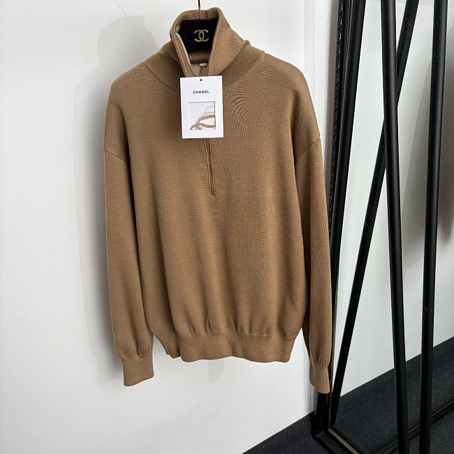 Gold Hardware Half Zip High Neck Knit Pullover