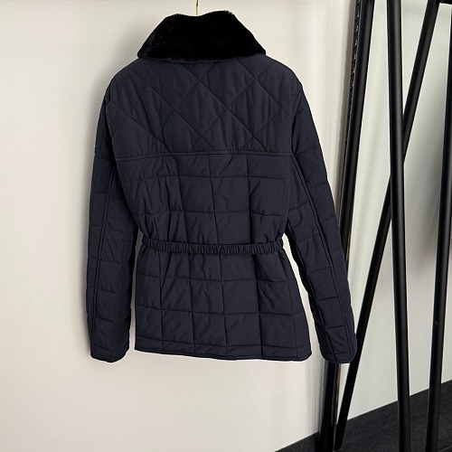 Embroidered Patch Belted Detachable Faux Fur Collar Puffer Coat