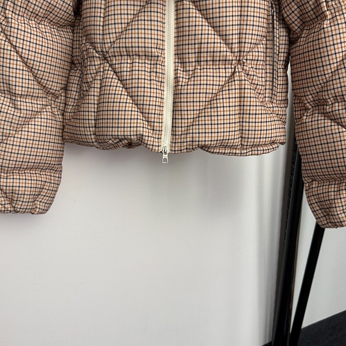 Vintage Plaid Stand Collar Embroidered Arm Patch Padded Cotton Coat