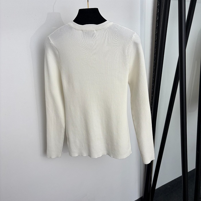 Rhinestone Floral Button Ribbed Knit Slim Cardigan