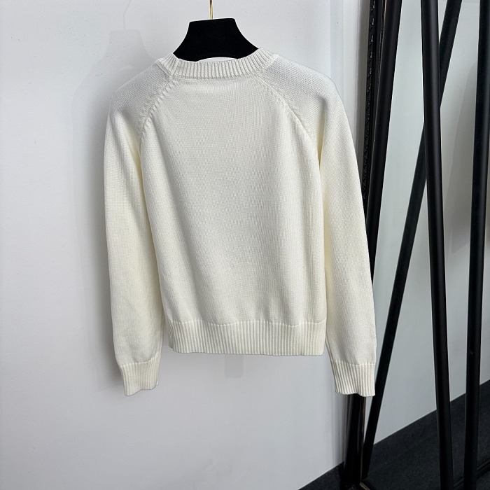 Rhinestone Star And Letter Embroidered Long Sleeve Knit Sweater