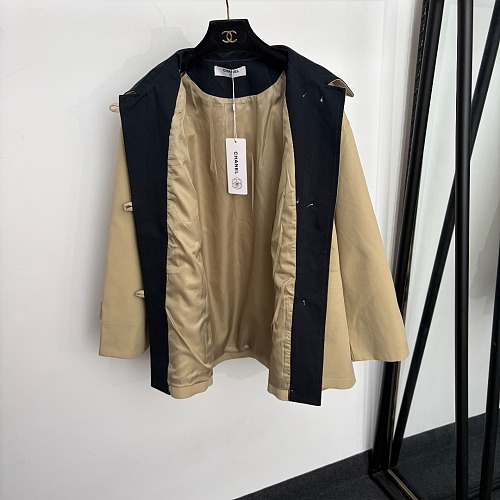 Colorblock Graphic Patch Lapel Collar Long Sleeve Trench Coat